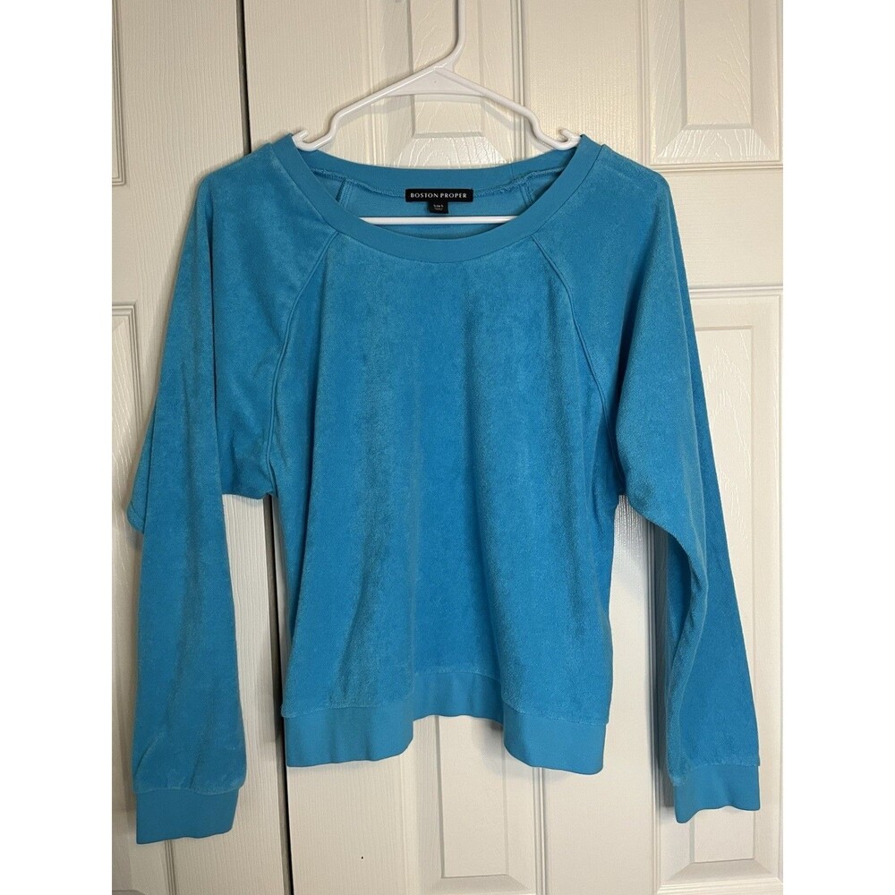 Boston Proper Terry Cloth Blue Crew Neck Women Small